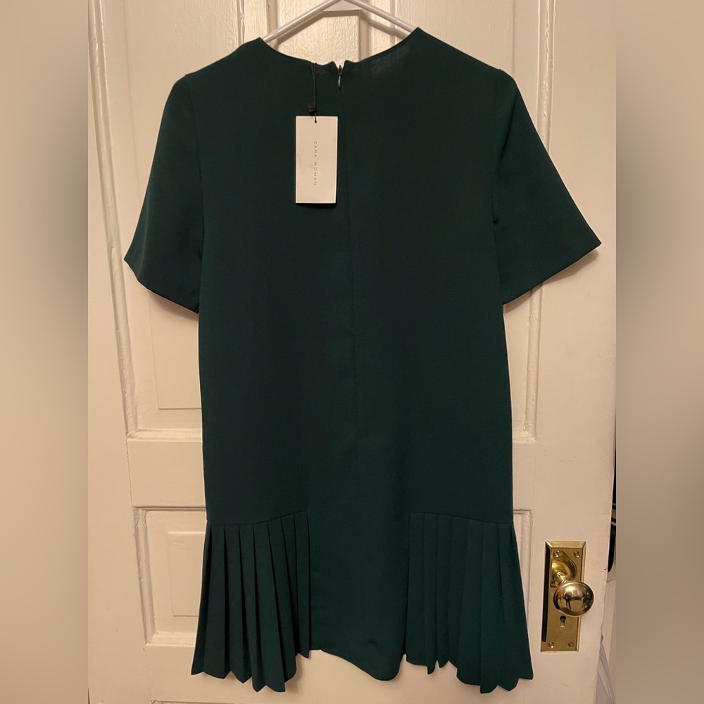 Zara NWT Forest Green Pleated Midi Dress